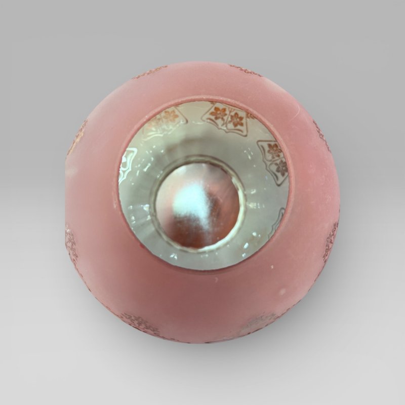 Antique Victorian Cranberry Etched Glass Oil Lamp With Brass Column - Image 9